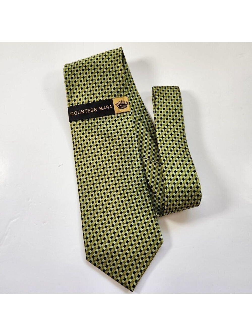 Countess Mara Silk Tie New Green & Black Patterned Men’s Necktie Classic Style
